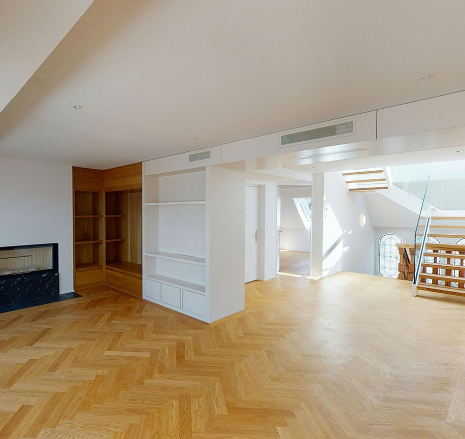 Bright, clean wooden floor in a modern home interior.
