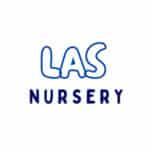 LAS Nursery logo with playful blue text for professional cleaning branding.
